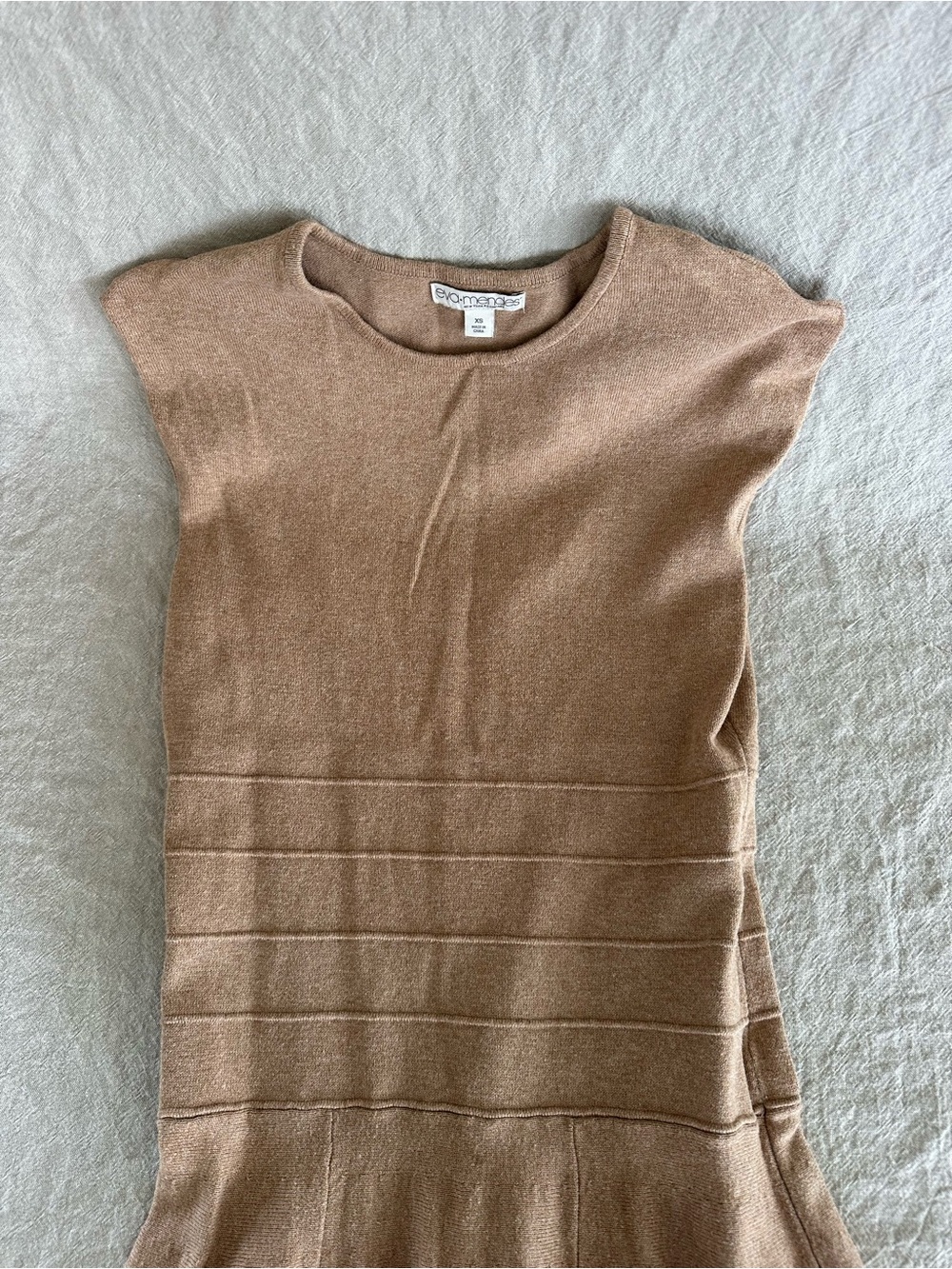 Eva Mendes Cropped Sleeve Knit Dress in Camel